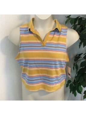 SO Cropped Polo Johnny collar Tank Top Woman’s Juniors 2X  stripes